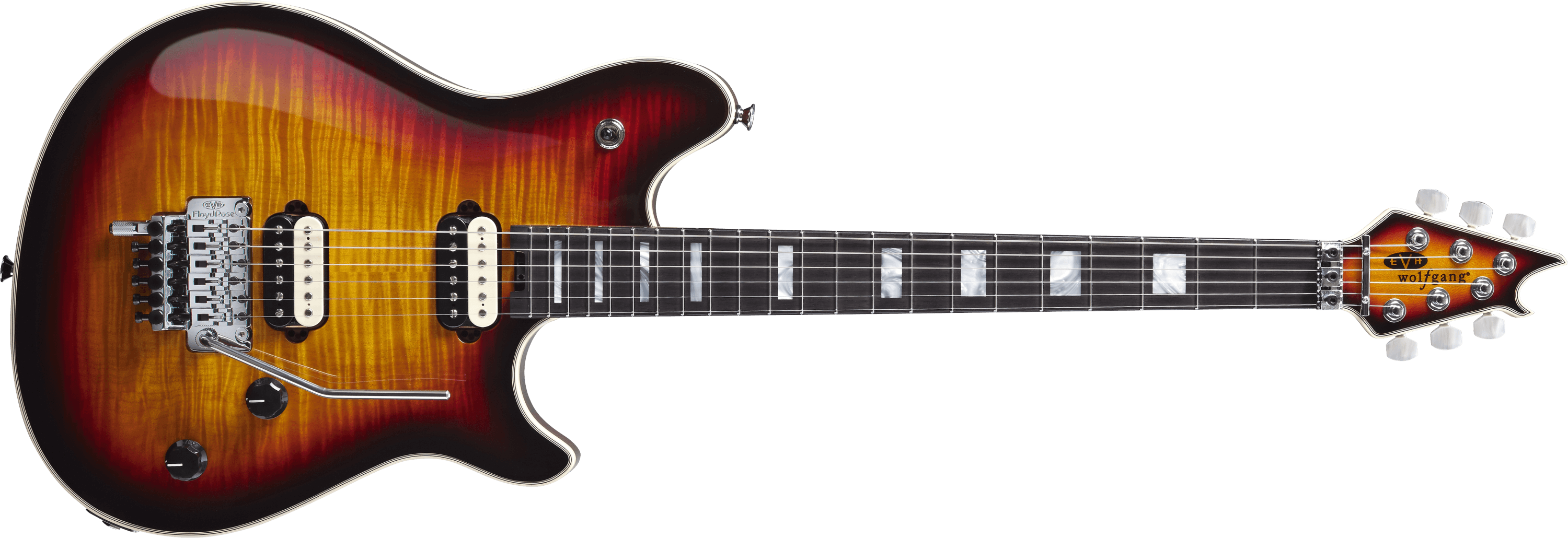 Used evh usa wolfgang hardtail 5a flame shop top electric guitar transparent cherry