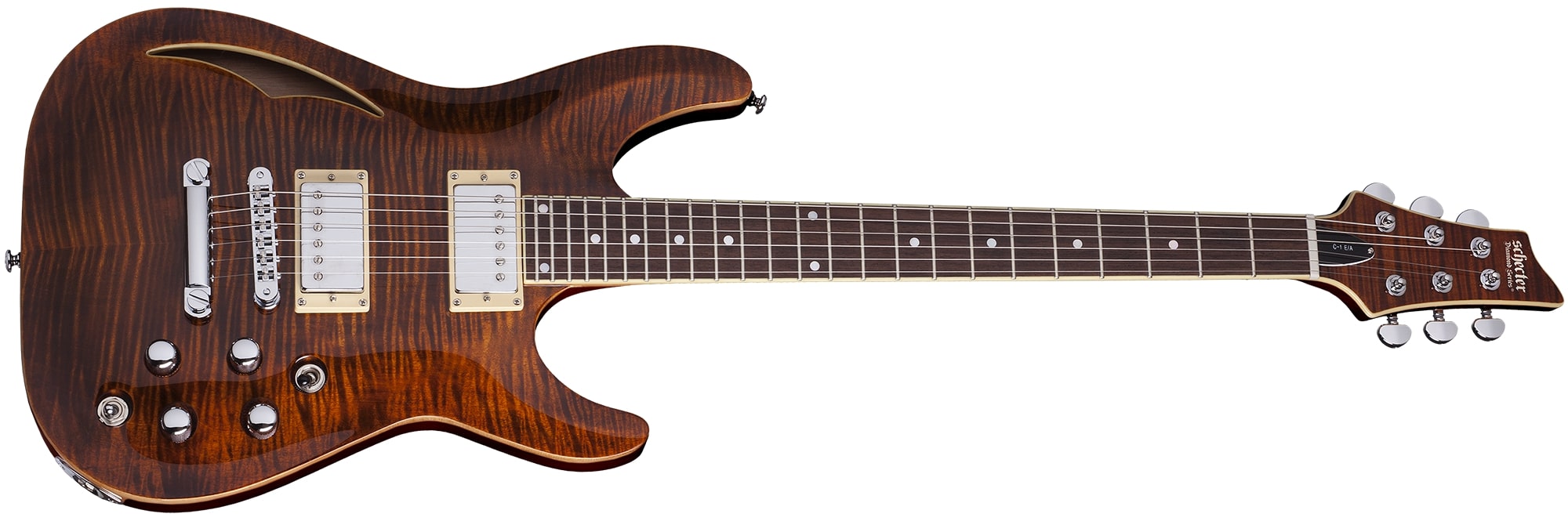 Schecter C-1 E/A Semi-hollowbody Electric Guitar Mahogany Body Flame Maple Top -  Rosewood Fingerboard -  Cat's Eye 640-shc