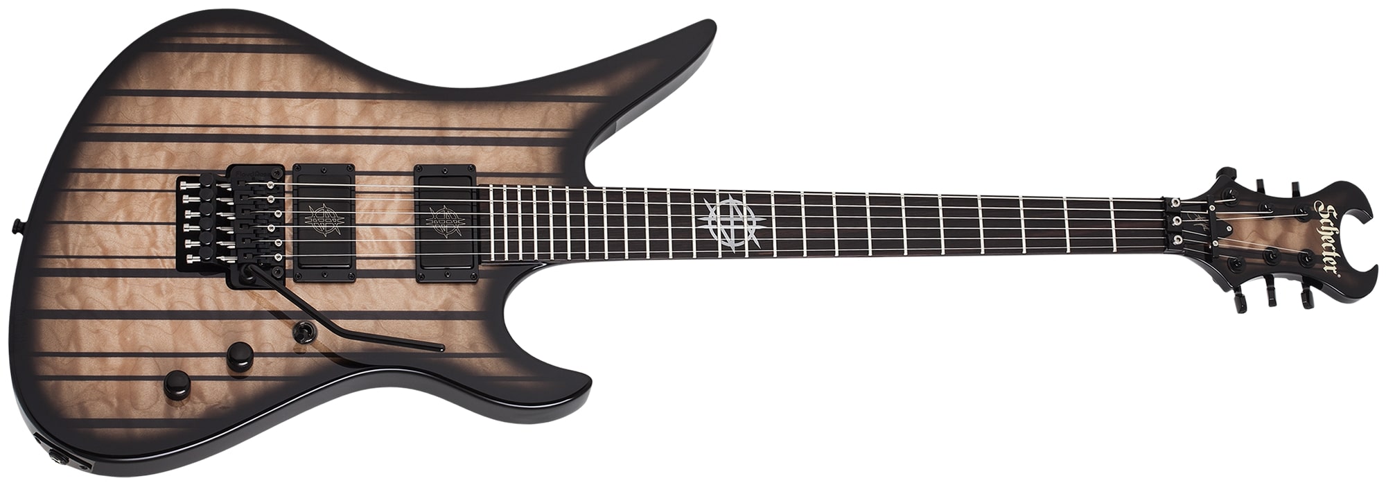 Schecter Synyster Gates FR QM USA Signature Electric Guitar Trans Clear Black Burst with Pinstripe 7076-SHC
