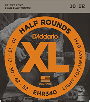 D'Addario EHR340 Half Round Electric Guitar Strings, Light Top/Heavy Bottom, 10-52 - L.A. Music - Canada's Favourite Music Store!