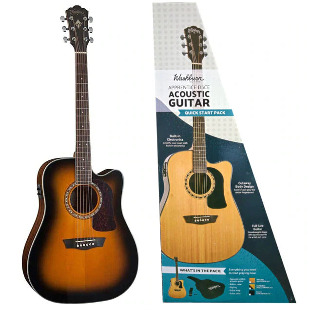 Washburn Spruce Top Acoustic Guitar Pack With Case, Tobacco Sunburst AD5CETSBPACK-A