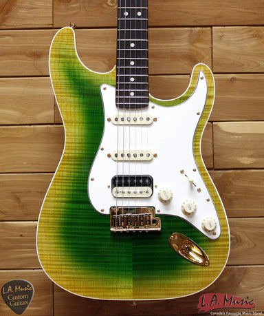 Fender Custom Shop Slab Body Stratocaster HSS Double Band Okume Flame Maple Lime Green Burst 9231006854 - L.A. Music - Canada's Favourite Music Store!