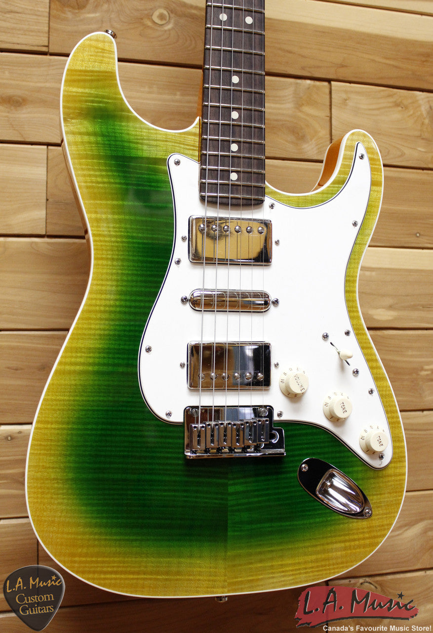 Fender Custom Shop Double Bound Slab Body HSH Stratocaster Lime Green Burst 9231006857 - L.A. Music - Canada's Favourite Music Store!