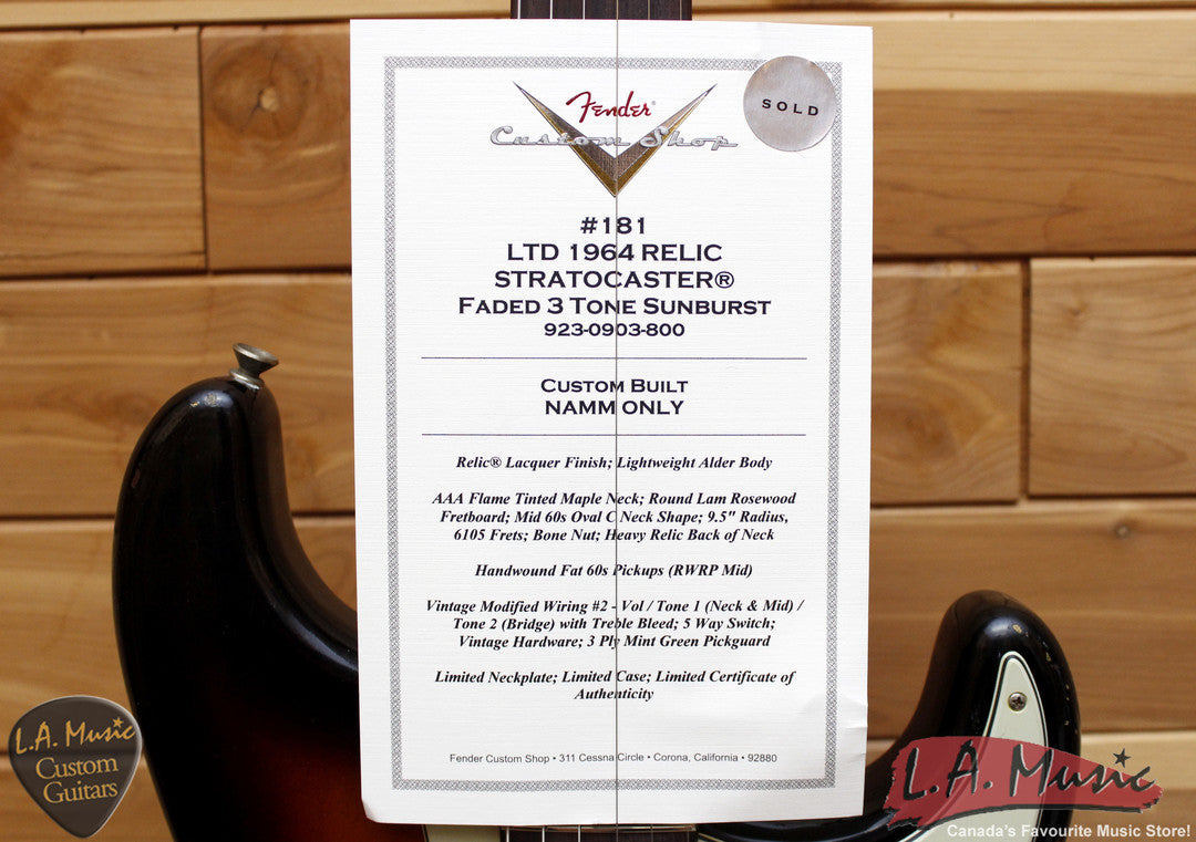 Fender Custom Shop Namm 2016 #181 Limited Edition Stratocaster Faded 3 Tone Sunburst - 9230903800 - L.A. Music - Canada's Favourite Music Store!