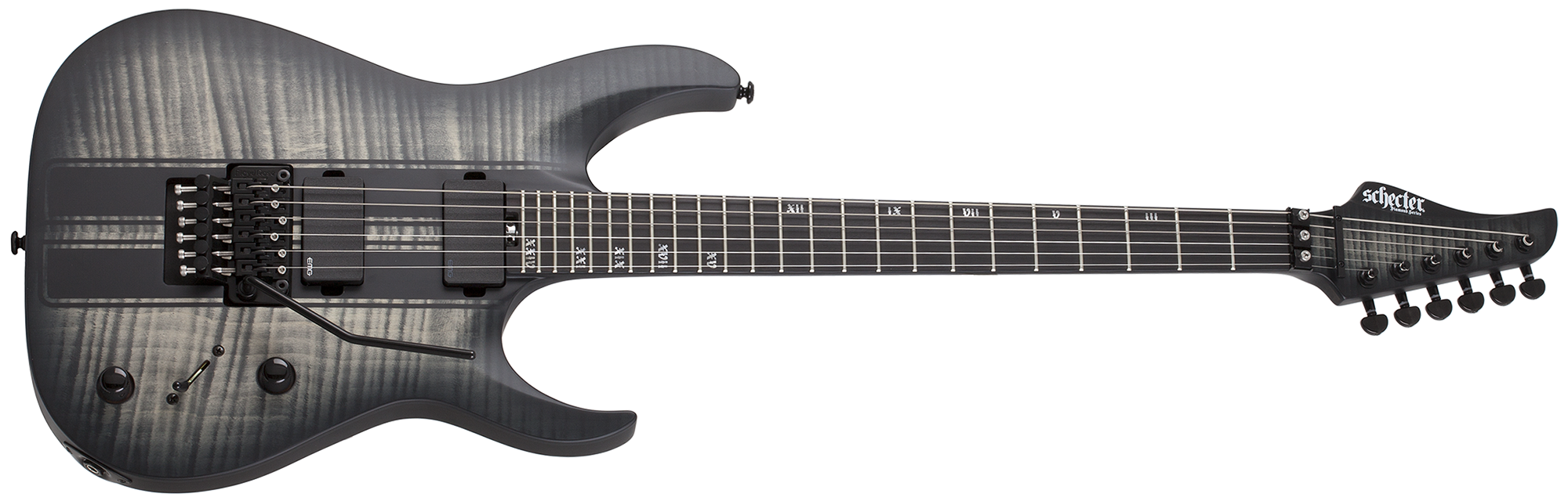 Schecter BANSHEE GT-FR Satin Charcoal Burst with Racing Stripes 1522-SHC