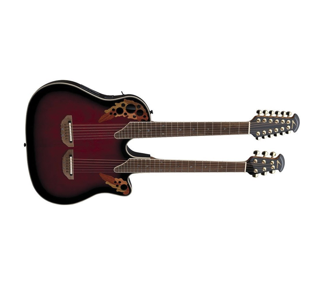 Ovation Double Neck Celebrity Acoustic Electric Guitar Ruby Red Burst CSE225-RRB