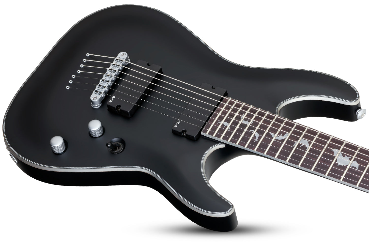 Schecter Damien Platinum Series DAMIEN-PLAT-7-SBK Satin Black 7 String Guitar with EMG 81/85 Pickups 1185-SHC