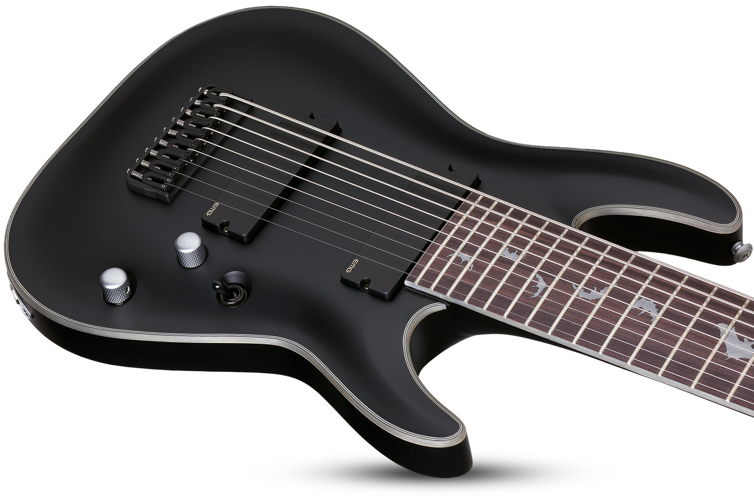 Schecter DAMIEN PLATINUM DAMIEN PLAT 9 SBK Satin Black 9 String Guitar with EMG 909 Pickups 1193 SHC SERIAL NUMBER W23061137 9.8 LBS