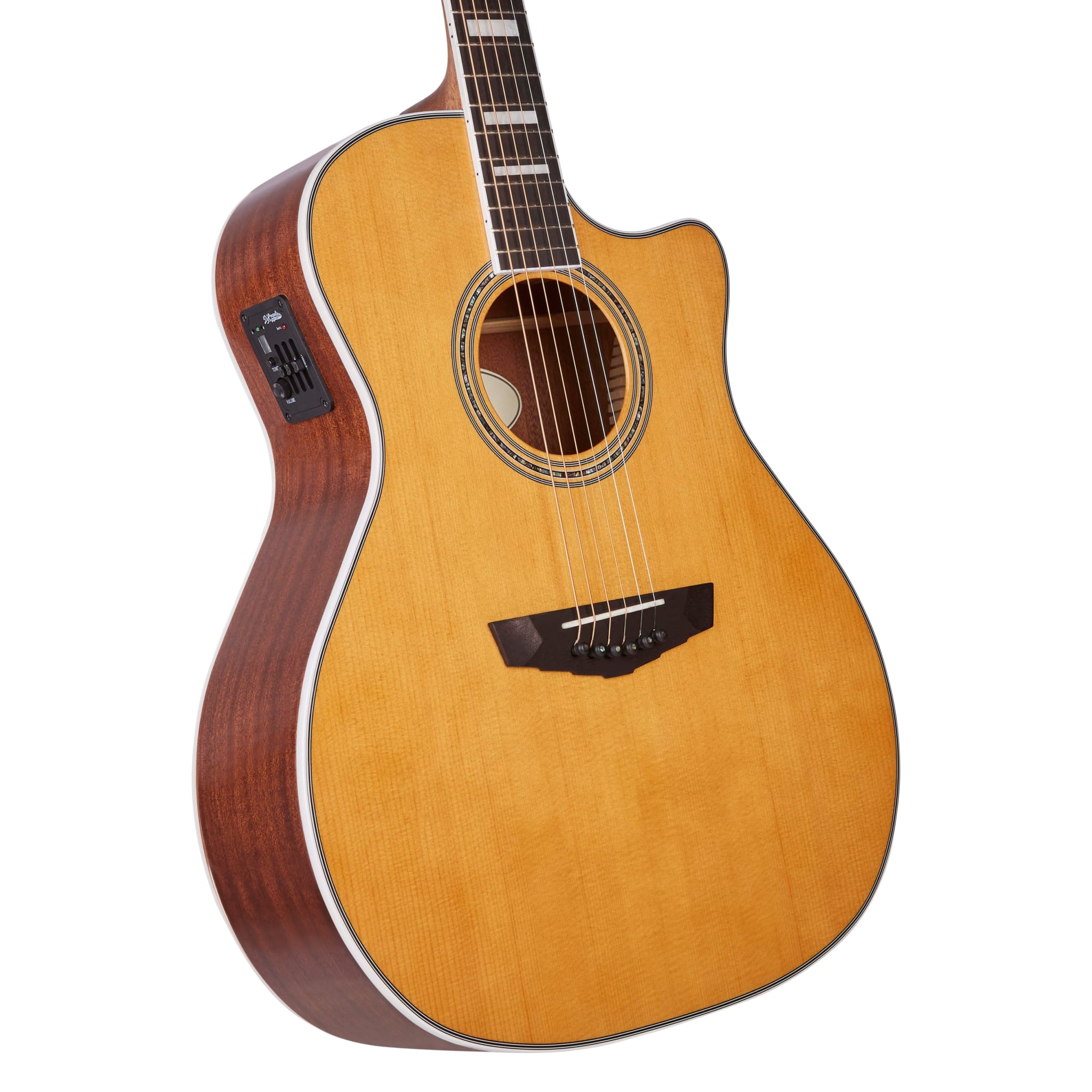 D'Angelico Premier Gramercy Acoustic / Electric Guitar, Vintage Natural DAPG200VNATAPS