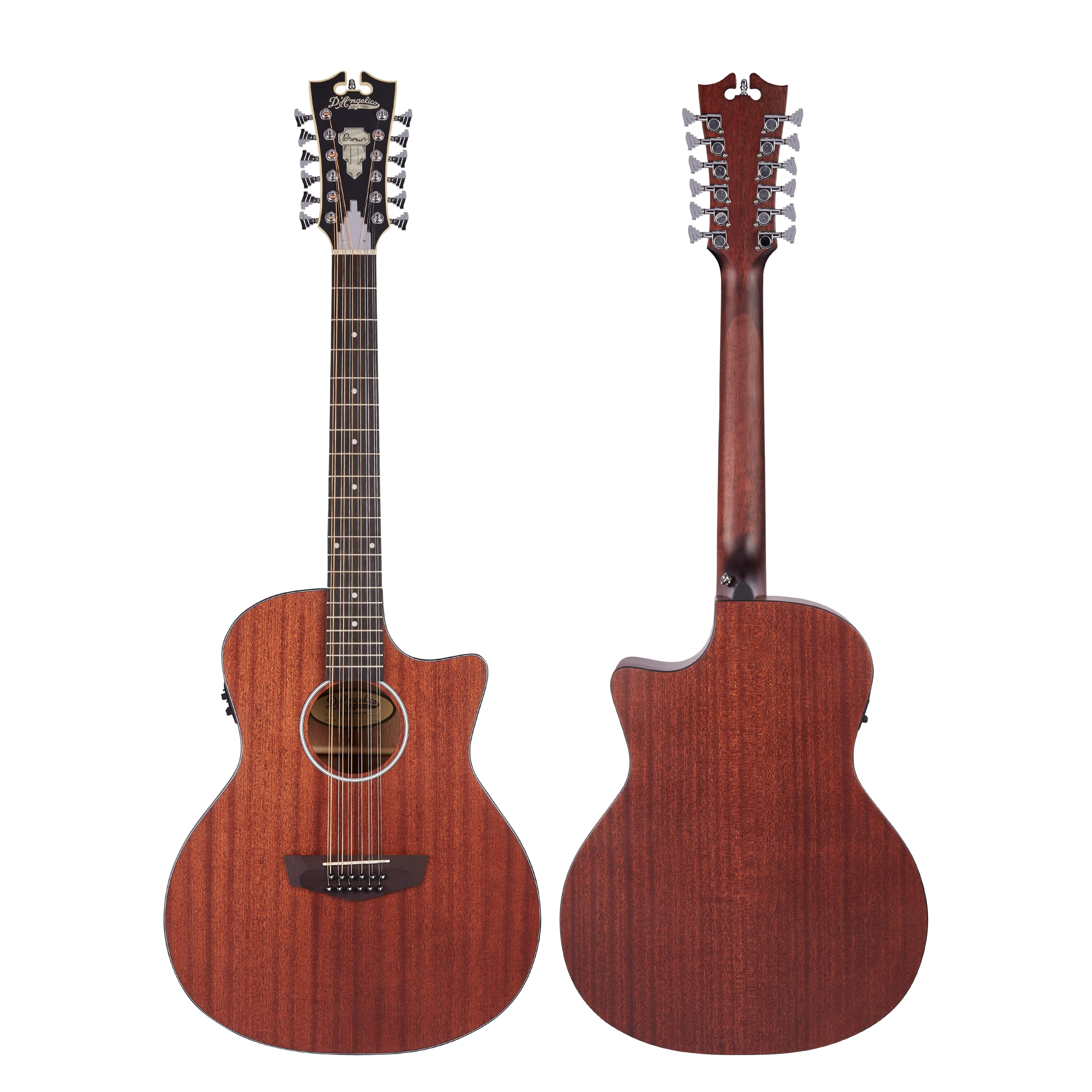 D'Angelico 12 String Premier Fulton LS Acoustic / Electric Guitar Natural Mahogany Satin DAPLSG212MAHCP