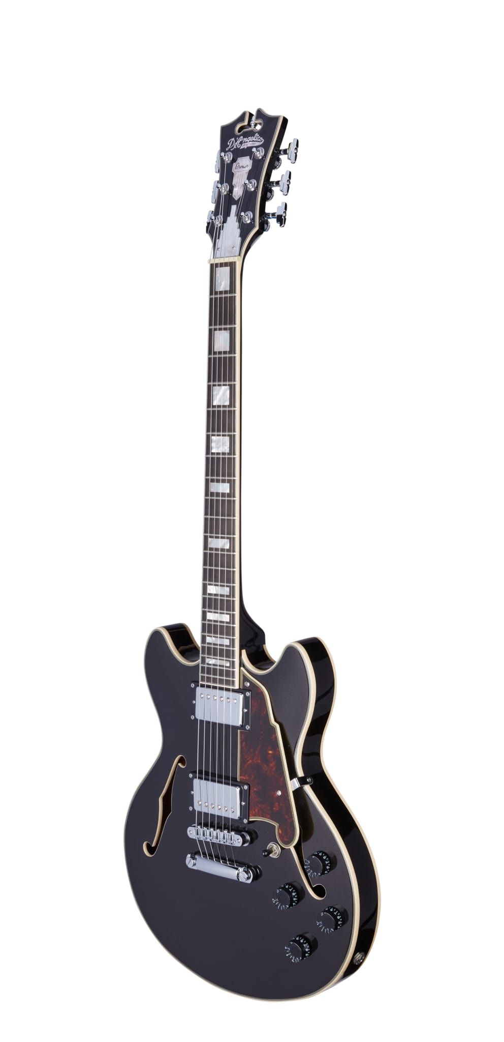 D'Angelico Premier Mini DC Semi-hollowbody Electric Guitar, Black Flake DAPMINIDCBLFCS