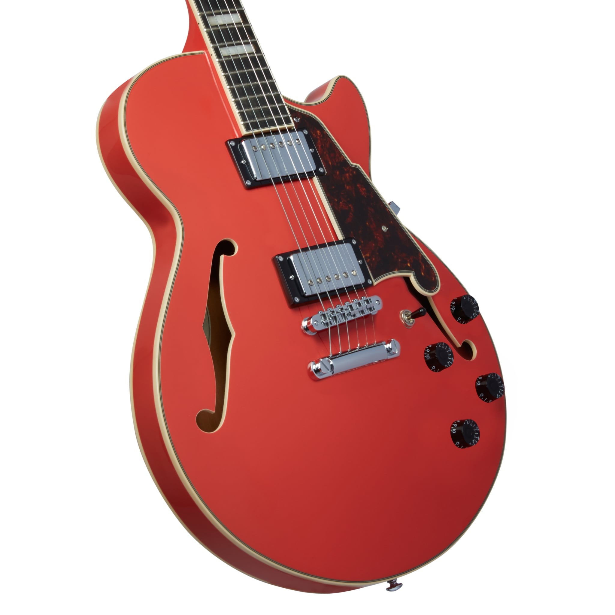 D'Angelico Premier SS Semi-hollow Electric Guitar With Stopbar Tailpiece Fiesta Red DAPSSFRCSCB