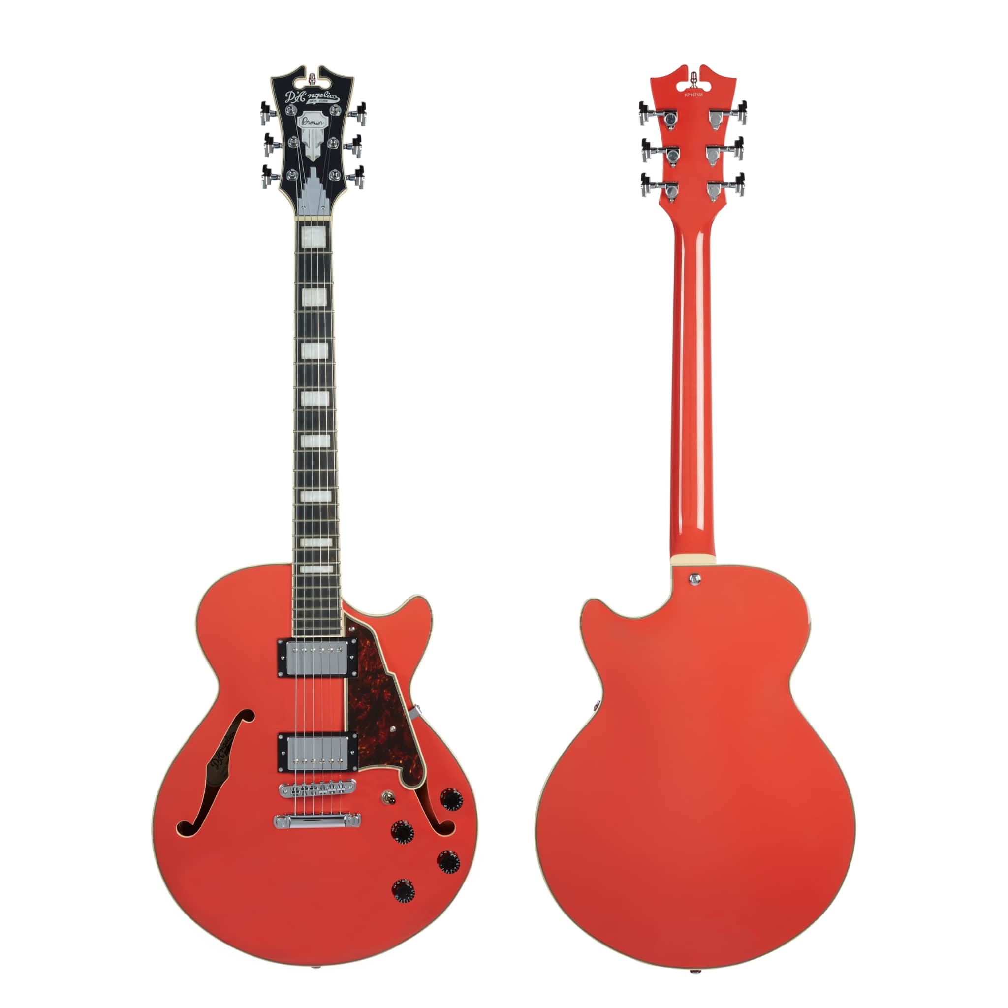 D'Angelico Premier SS Semi-hollow Electric Guitar With Stopbar Tailpiece Fiesta Red DAPSSFRCSCB