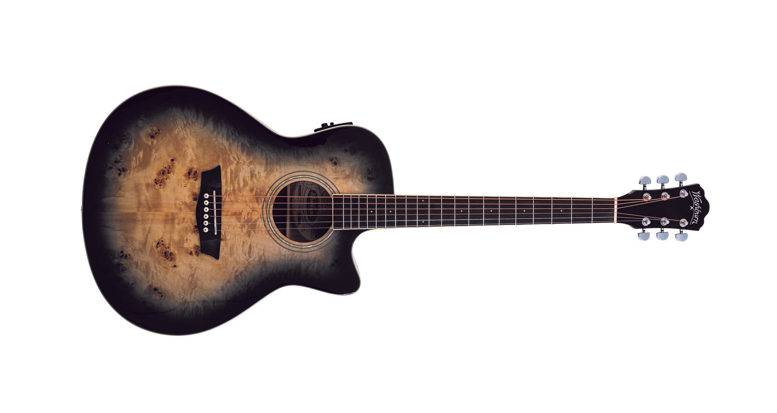 Washburn Deep Forest Burl Grand Auditorium Acoustic-Electric Guitar, Black Fade DFBACEB