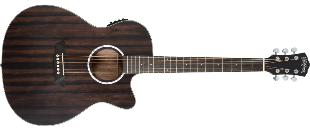 Washburn Deep Forest Auditorium Acoustic / Electric Guitar, Striped Ebony DFEACE