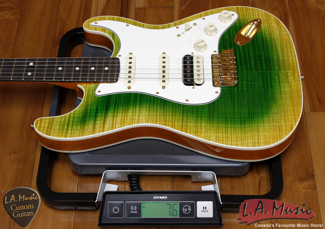Fender Custom Shop Slab Body Stratocaster HSS Double Band Okume Flame Maple Lime Green Burst 9231006854 - L.A. Music - Canada's Favourite Music Store!