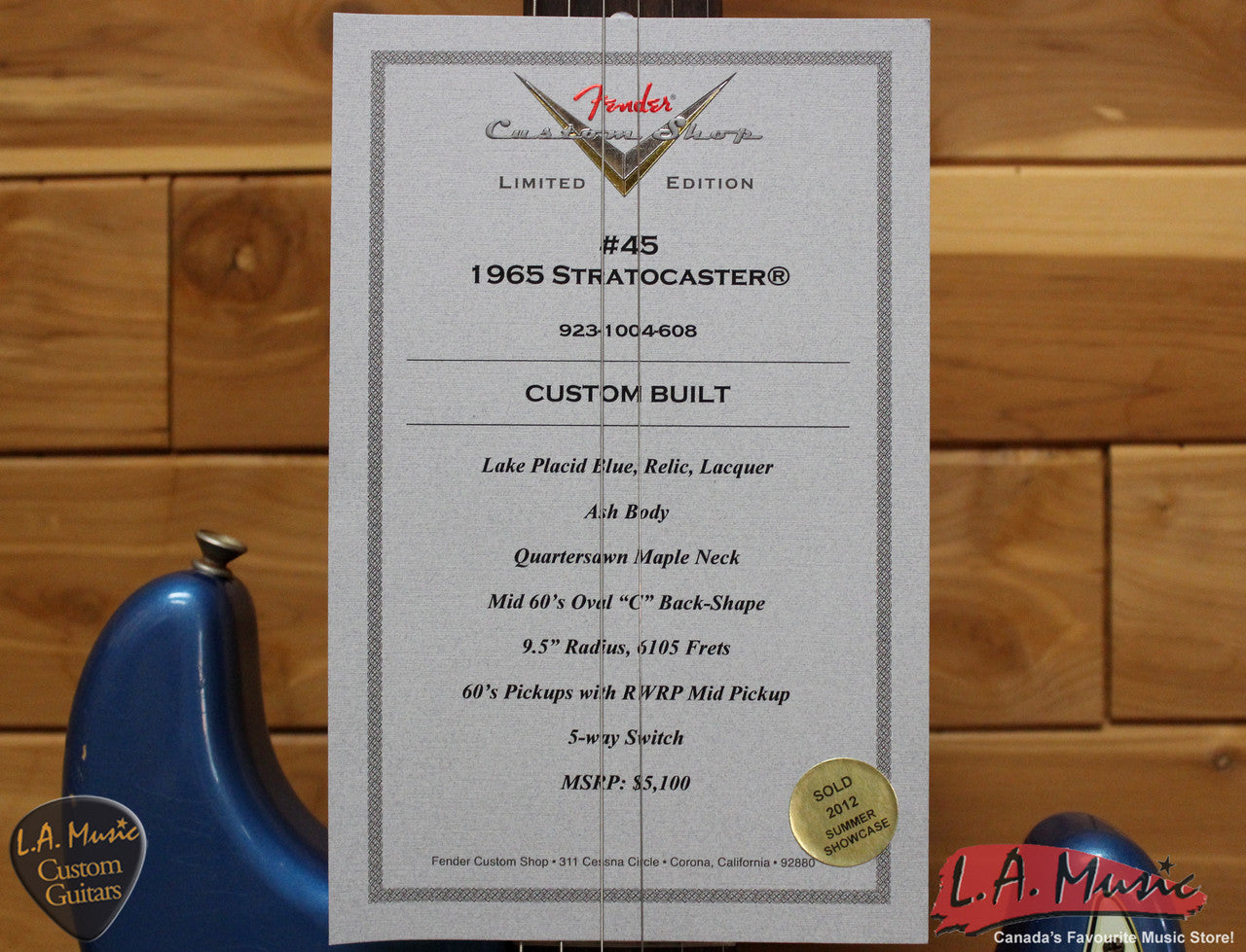 Fender Custom Shop 1965 Stratocaster Relic Rosewood Lake Placid Blue 9231004608 - L.A. Music - Canada's Favourite Music Store!