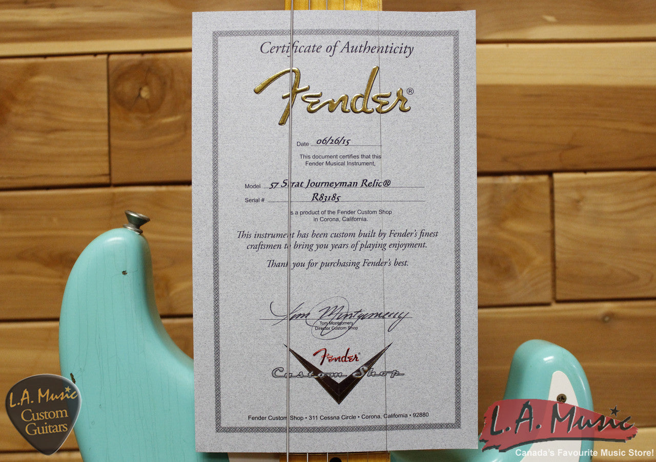 Fender Custom Shop 1957 Stratocaster Journeyman Relic Maple Neck Faded Seafoam - 9230010849 - Serial Number - R83185 - L.A. Music - Canada's Favourite Music Store!