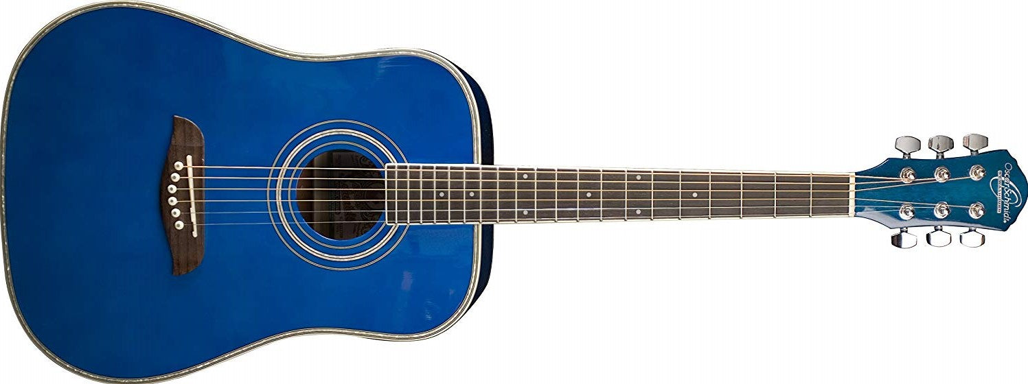 Oscar Schmidt OGHSTBL 1/2 Size Dreadnought Acoustic Guitar Transparent Blue High Gloss
