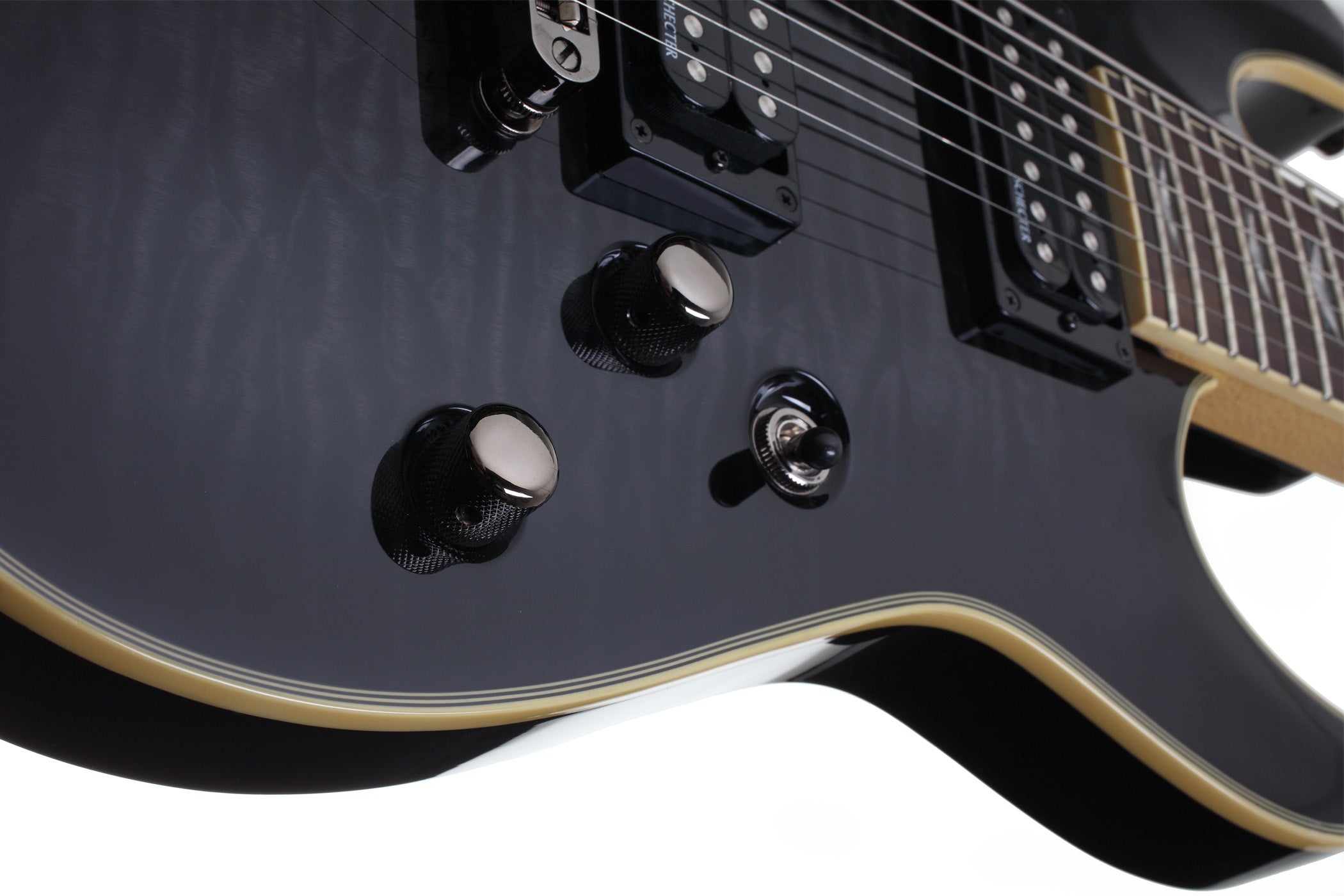 Schecter OMEN-EXT-7-STBLK See Thru Black Guitar with Schecter Diamond Plus 2007-SHC