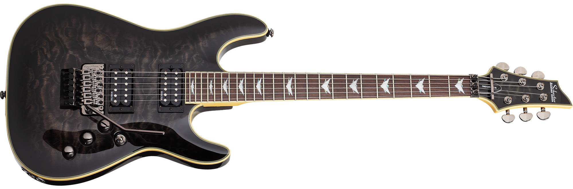 Schecter OMEN-EXT-6-FR-STBLK Omen Extreme See Thru Black Guitar w/ FR & Schecter Diamond Plus 2027-SHC