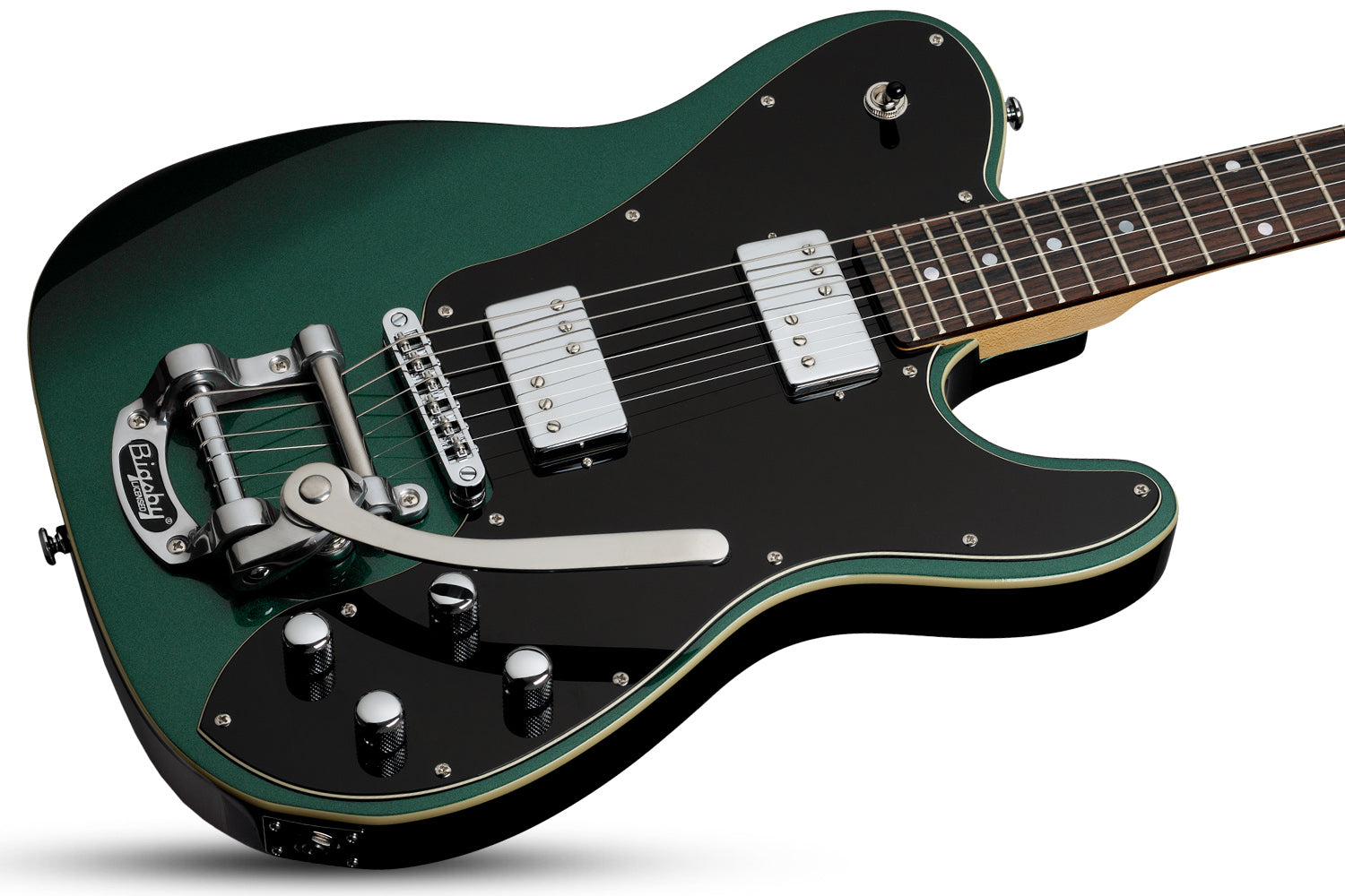 Schecter PT-FASTBACK-II-B-DEG Dark Emerald Green Guitar w Bigsby and Schecter SuperRock 2210-SHC