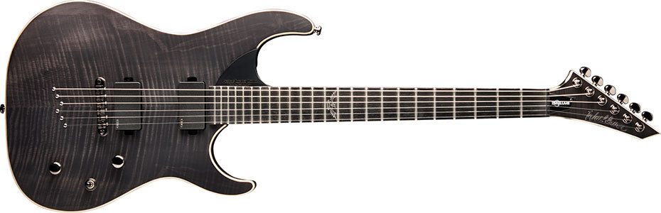 Washburn Solidbody Electric Guitar with Mahogany Body, Flame Maple Veneer Top, Maple Neck, Trans Black Matte