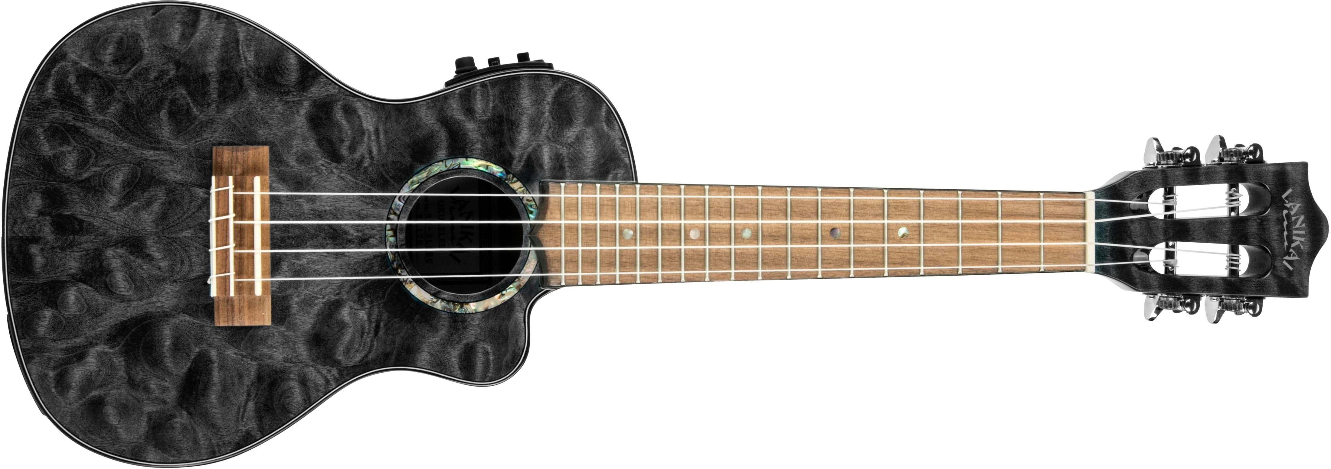 Lanikai and Kohala Quilt Maple Acoustic Electric Concert Ukulele Transparent Black