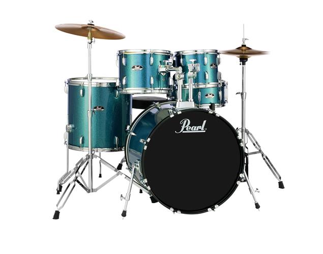 Pearl Roadshow Complete 5-Piece Drum Set with 22" Bass Drum, Hardware & Cymbals - Aqua Blue Glitter RS525SCC703