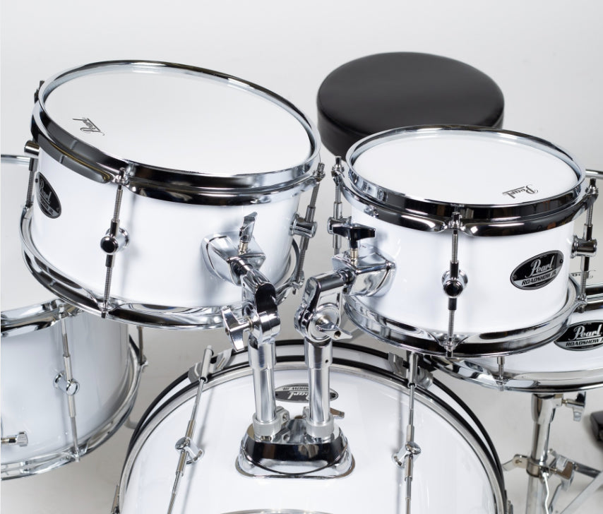 Pearl Junior 5-Piece Drum Set w/ 16" Bass Drum, Hardware & Cymbals, Pure White Item ID: Pearl Junior 5-Piece Drum Set w/ 16" Bass Drum, Hardware & Cymbals, Pure White RSJ465CC33