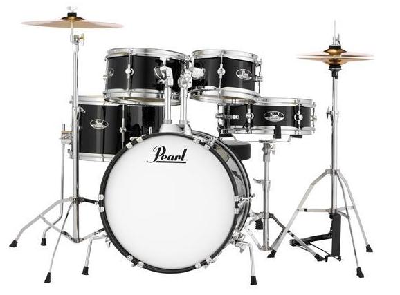 Pearl Junior 5-Piece Drum Set w/ 16" Bass Drum, Hardware and Cymbals - Jet Black RSJ465CC31