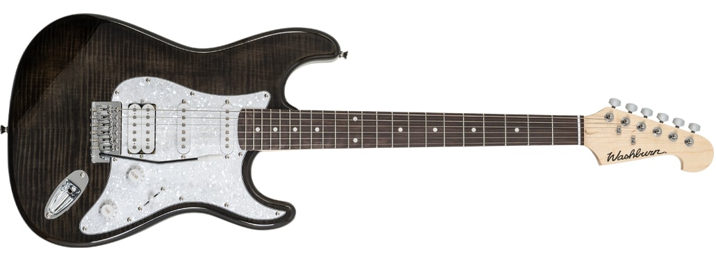 Washburn Sonamaster Deluxe Flame Maple Top Electric Guitar, Transparent Black SDFTB