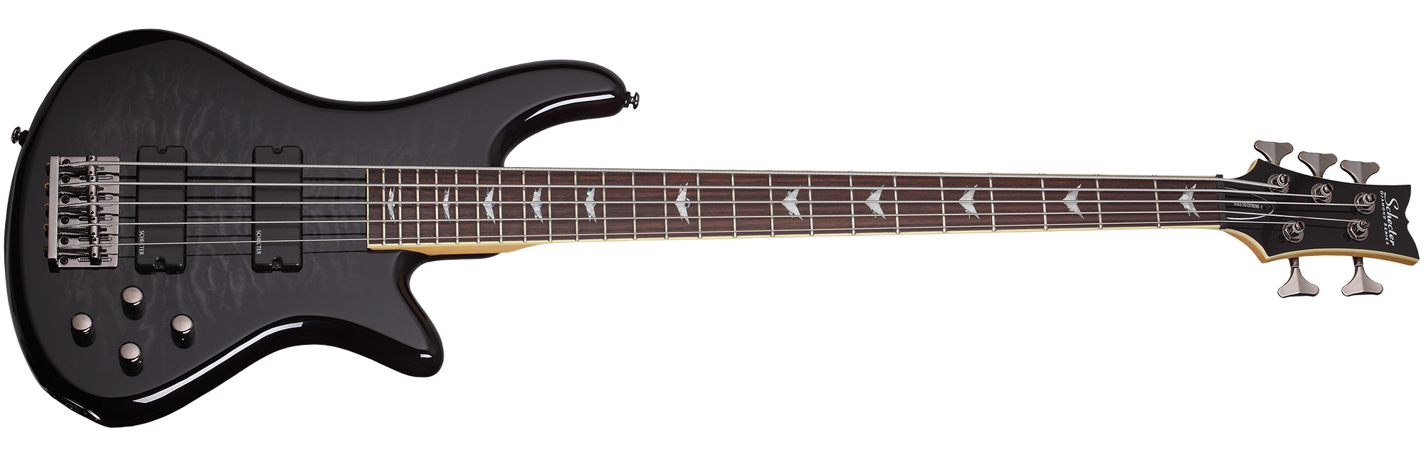 Schecter STILETTO-EXT-5-STBLK See Thru Black 5 String Bass with Schecter Diamond Bass 2504-SHC