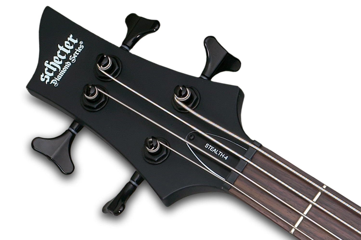 Schecter STILETTO-STEALTH-4-LH-SBK Satin Black 4 String Bass w Diamond P and SuperRock MM 2526-SHC