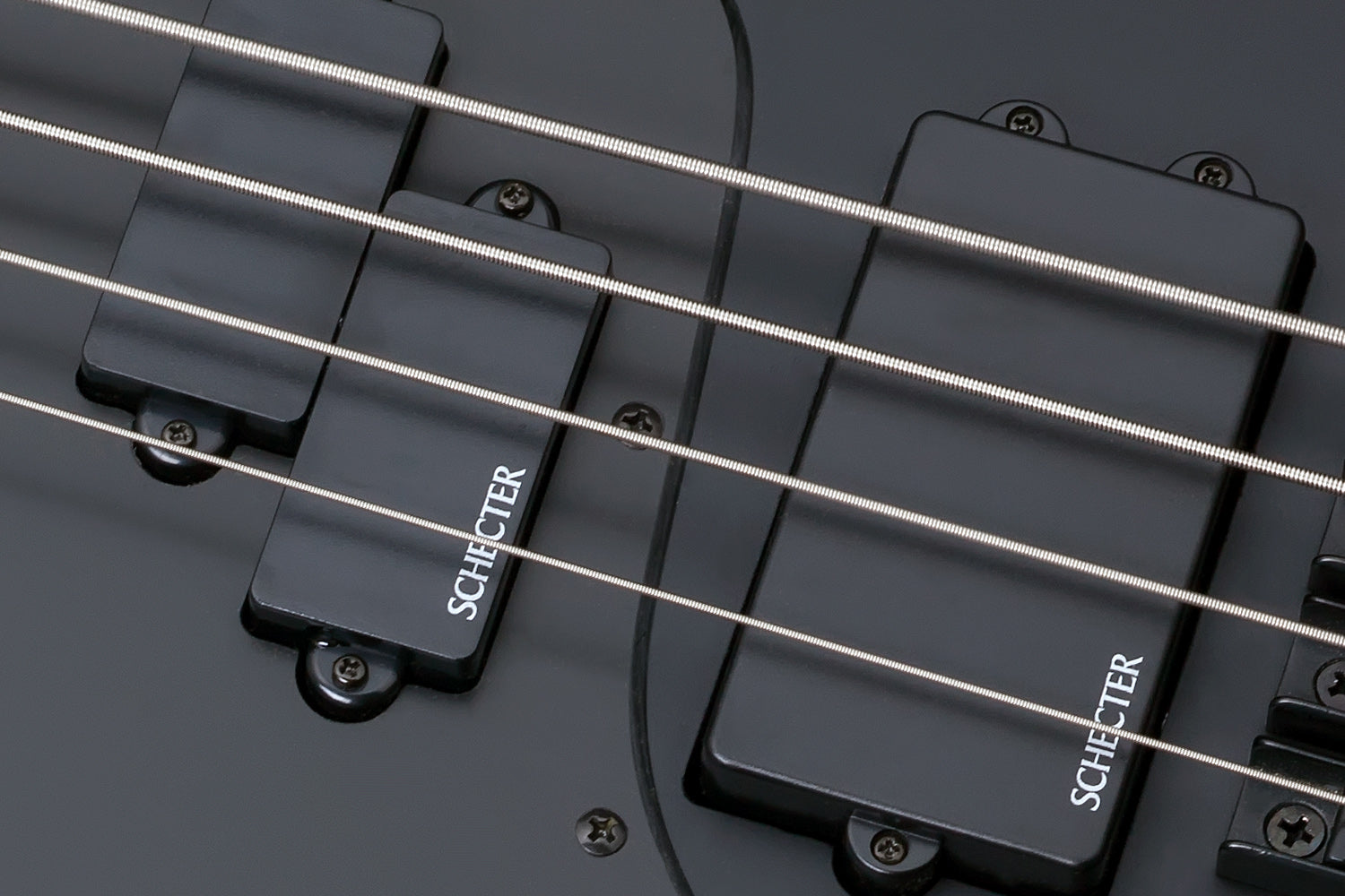 Schecter STILETTO-STEALTH-4-LH-SBK Satin Black 4 String Bass w Diamond P and SuperRock MM 2526-SHC