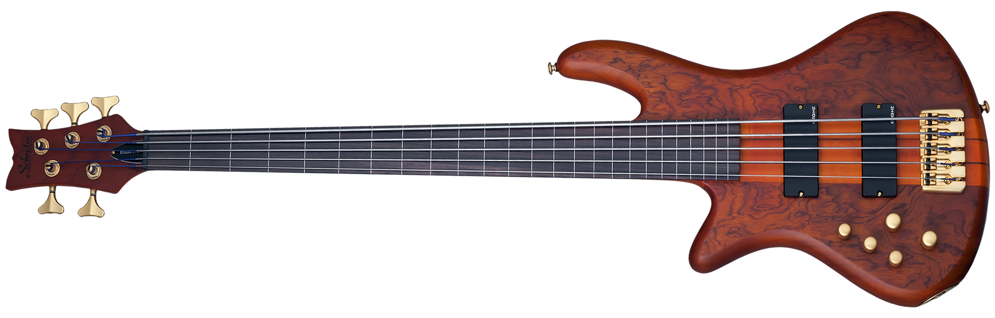 Schecter SSTILETTO-STU-5FL-LH-HSN Left Handed Honey Satin 5 String Bass Fretless with EMG HZ Pickups 2775-SHC