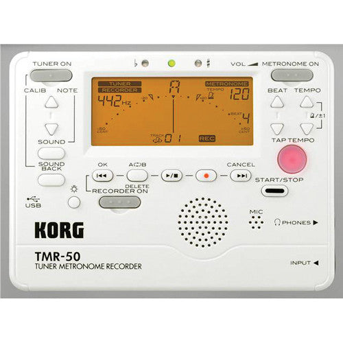 Korg Pearl White Tuner/Metronome with Recorder TMR50-PW - L.A. Music - Canada's Favourite Music Store!
