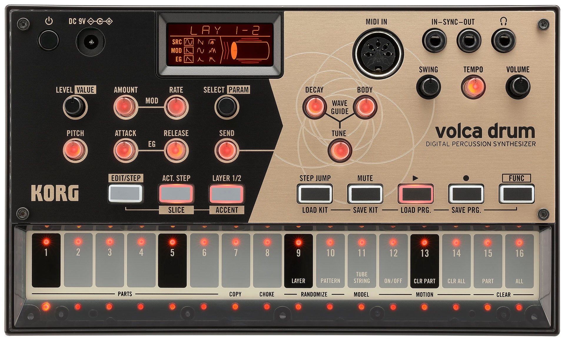 Korg Synthesized Drum Machine with 16 Step-Sequencer 6 parts VOLCADRUM