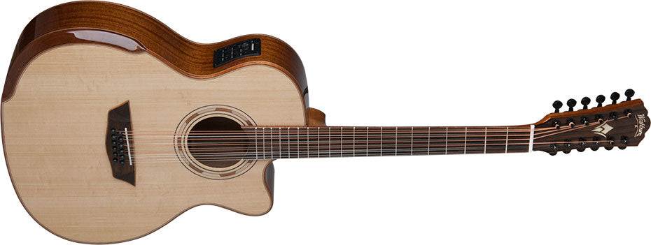 Washburn WCG15SCE12 Comfort Deluxe Natural - 12 String Cutaway Grand Auditorium Solid Spruce Mahogany