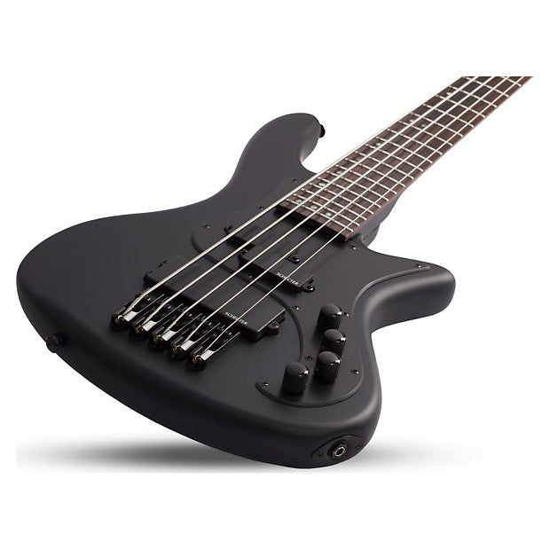 Schecter STILETTO-STEALTH-5-SBK Satin Black 5 String Bass w Diamond P and SuperRock MM 2523-SHC