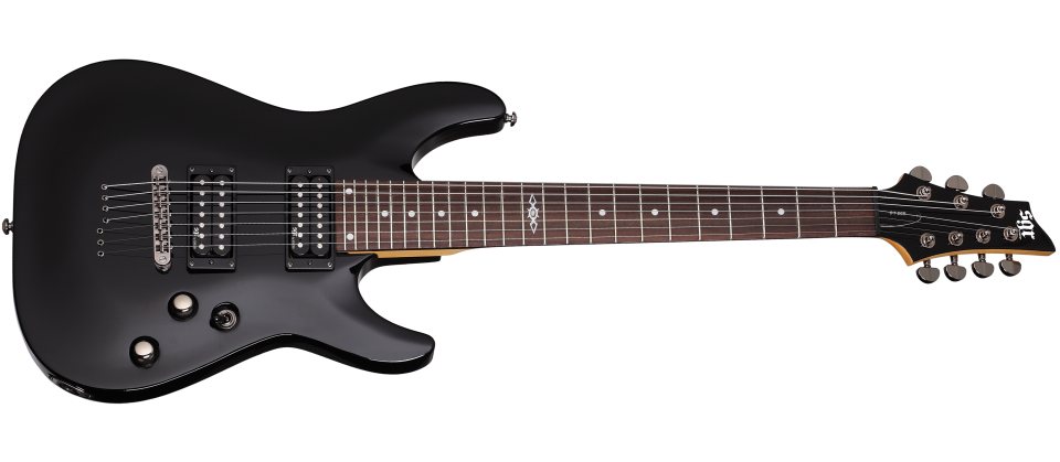 Schecter SGR Series C-7-SGR-BLK Gloss Black 7 String Guitar with SGR Pickups and Gigbag 3814-SHC