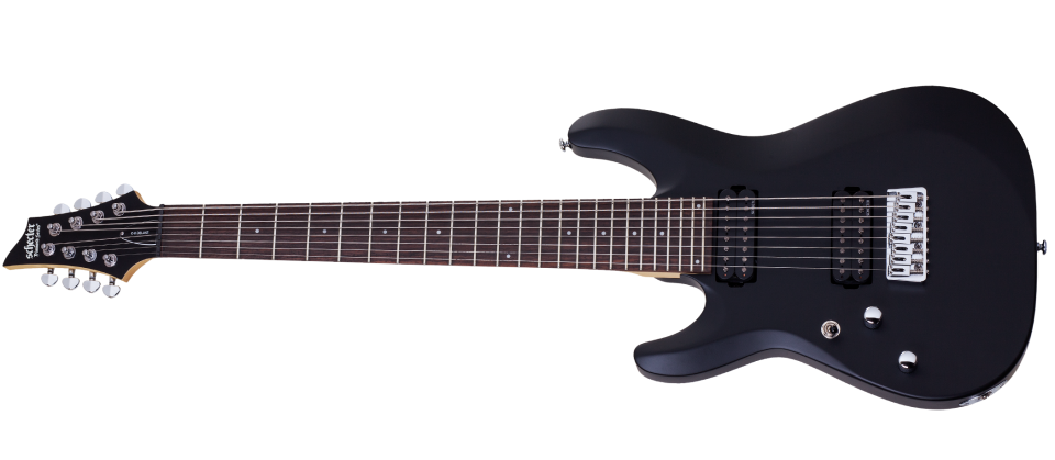 Schecter Left Handed C-8 DELUXE-LH-SBK Satin Black 8 String Guitar with Schecter Diamond Plus 442-SHC