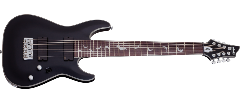 Schecter Damien Series DAMIEN-PLAT-8-SBK Satin Black 8 String Guitar with EMG 81, 85 Pickups 1187-SHC