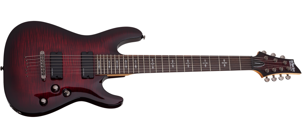 Schecter DEMON-7-CRB Crimson Burst 7 String Guitar with Duncan Designed HB-105 3249-SHC