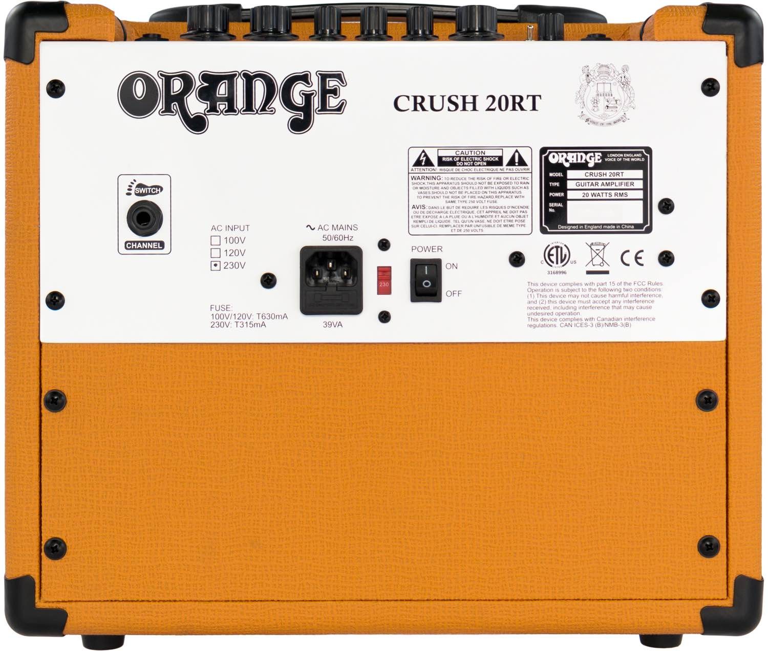 Orange CRUSH20RT Twin channel solid state Crush 1x8" combo with CabSim headphone out, digital reverb & tuner, 20 Watts